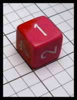 Dice : Dice - 6D - Chessex Half and Half Pink and Red with White Numerals - POD Jul 2015